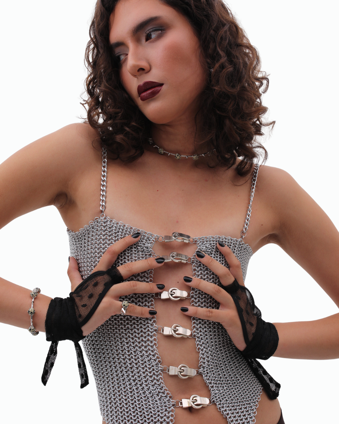 BLACK DOTTED TULLE GLOVES
