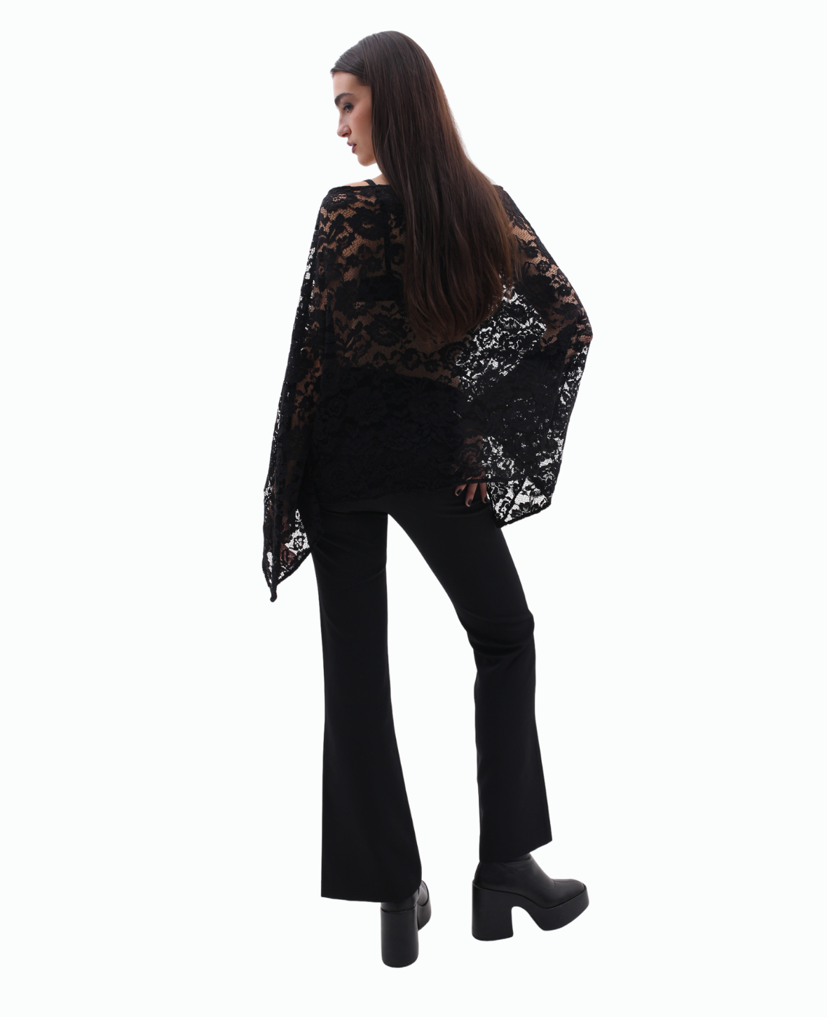 GUIPUR LACE PONCHO BLOUSE IN BLACK