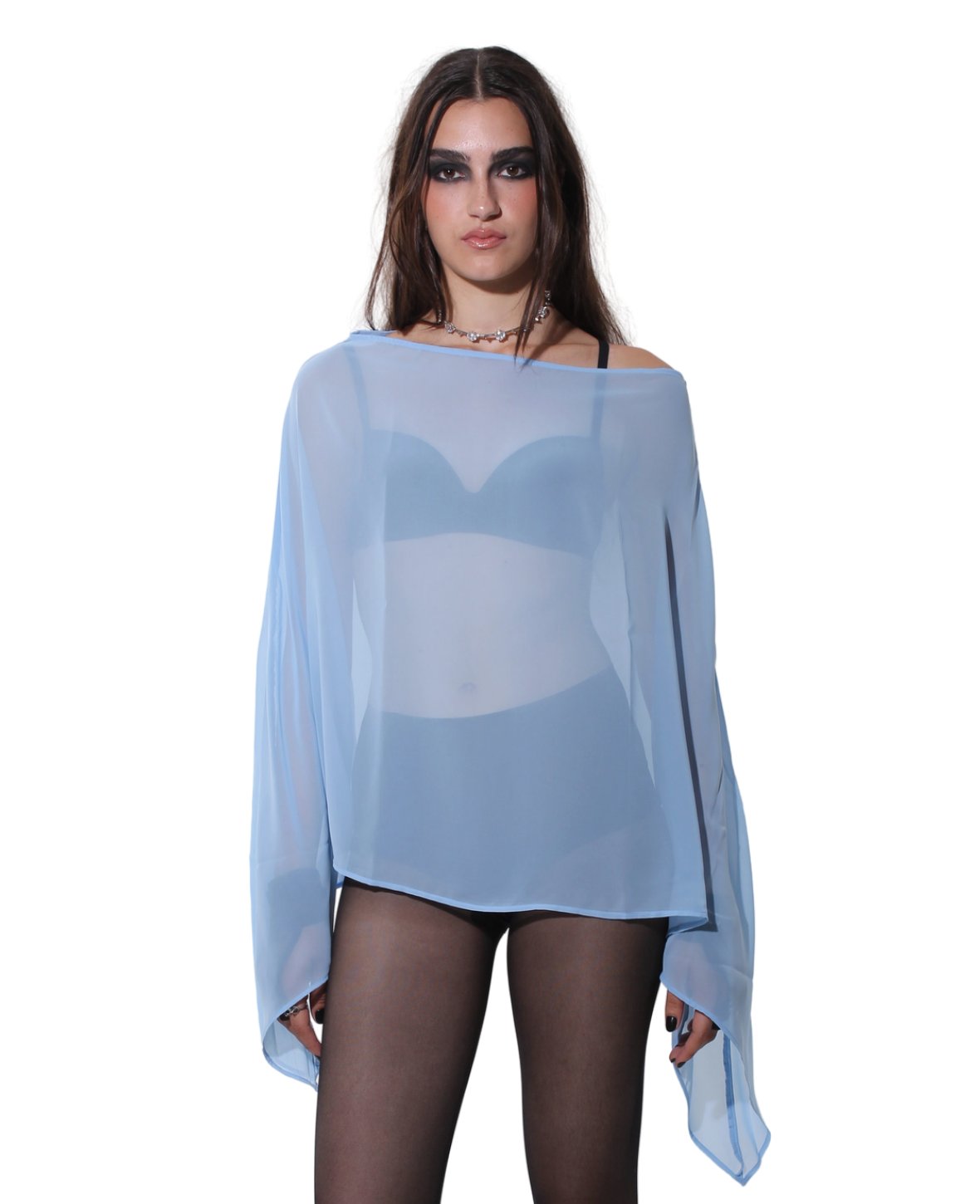 SHEER PONCHO BLOUSE IN SKY BLUE