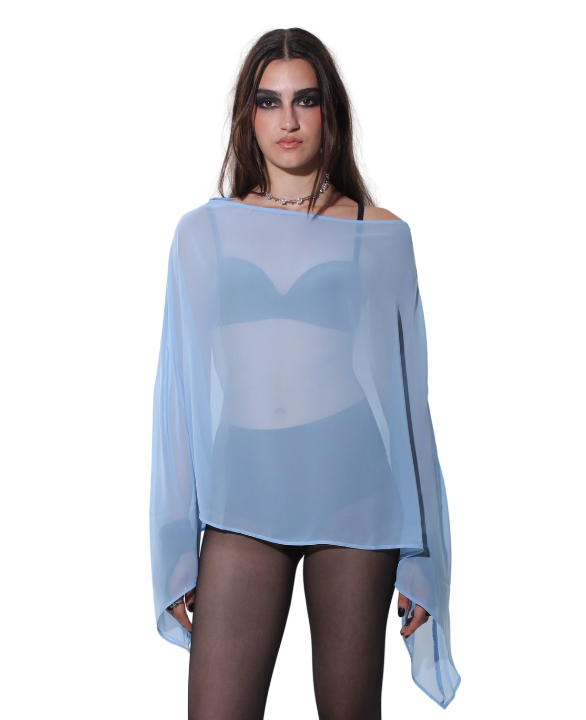 SHEER PONCHO BLOUSE IN SKY BLUE
