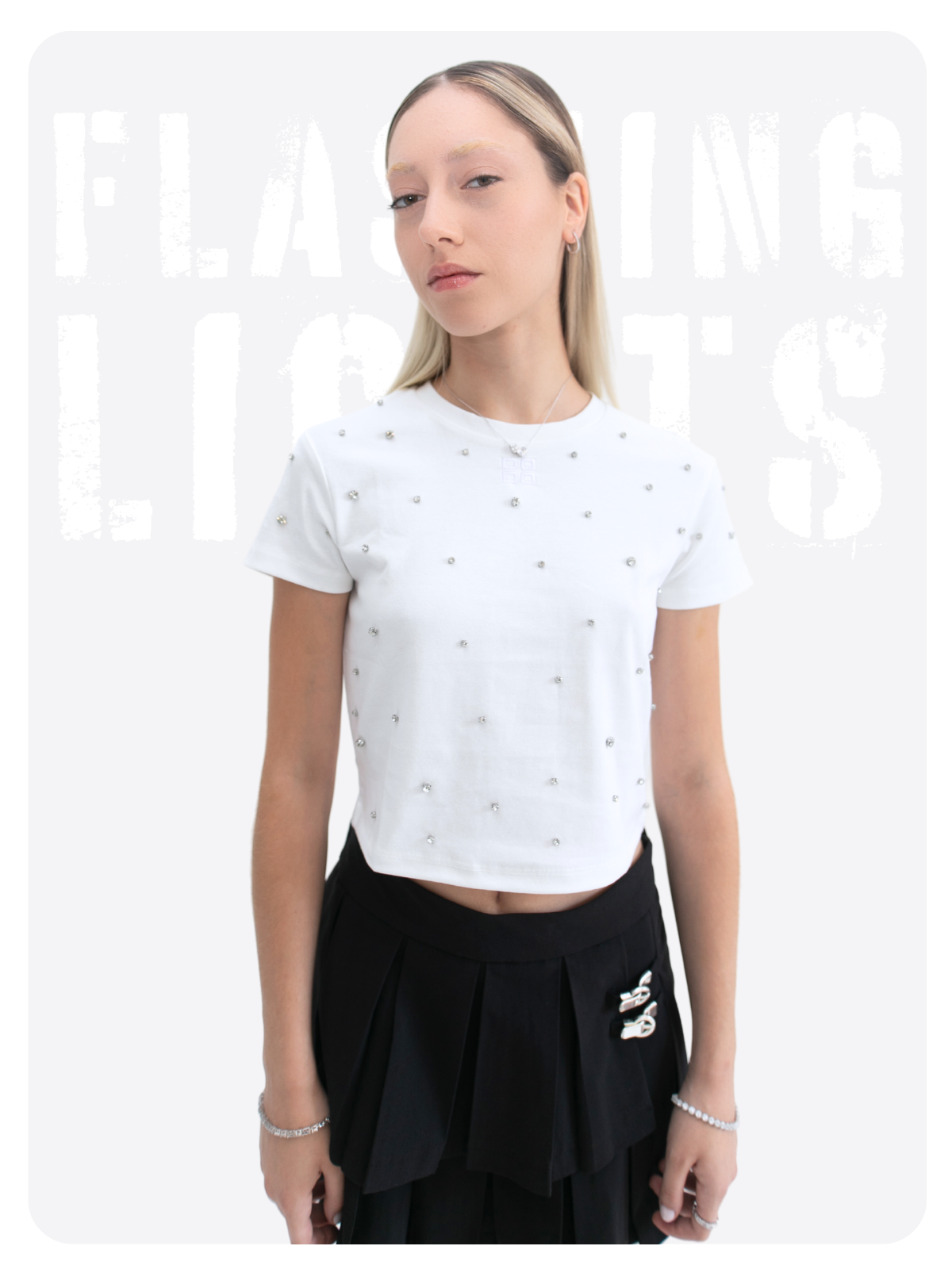 Flashing lights crop top - white