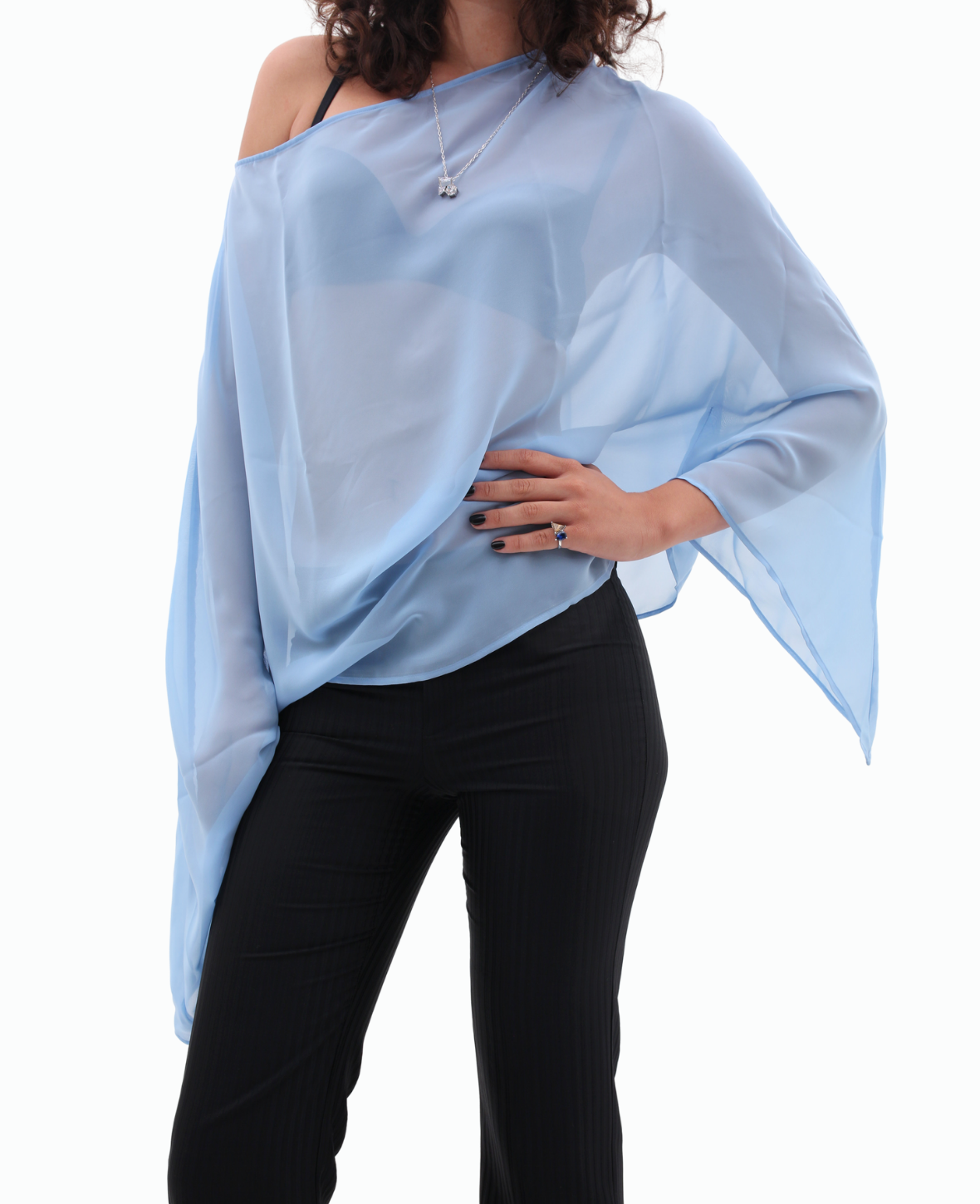 SHEER PONCHO BLOUSE IN SKY BLUE
