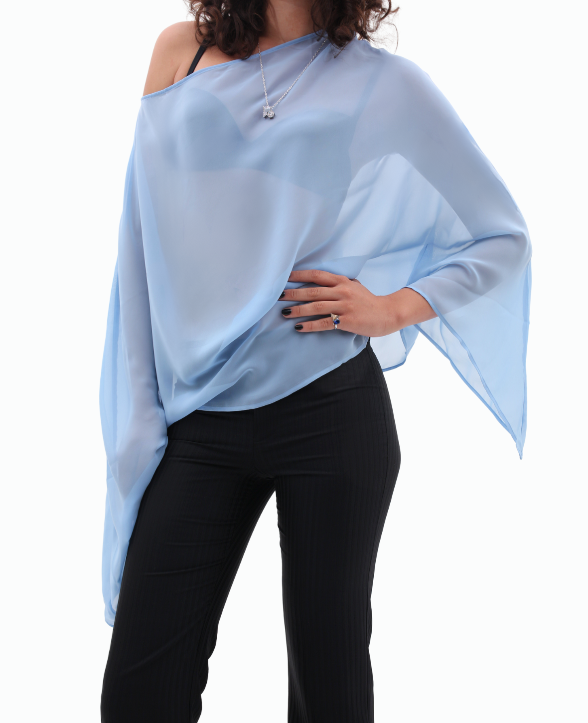 SHEER PONCHO BLOUSE IN SKY BLUE