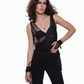 ASYMMETRIC SHEER BLOUSE IN BLACK DOTTED SUIZE TULLE
