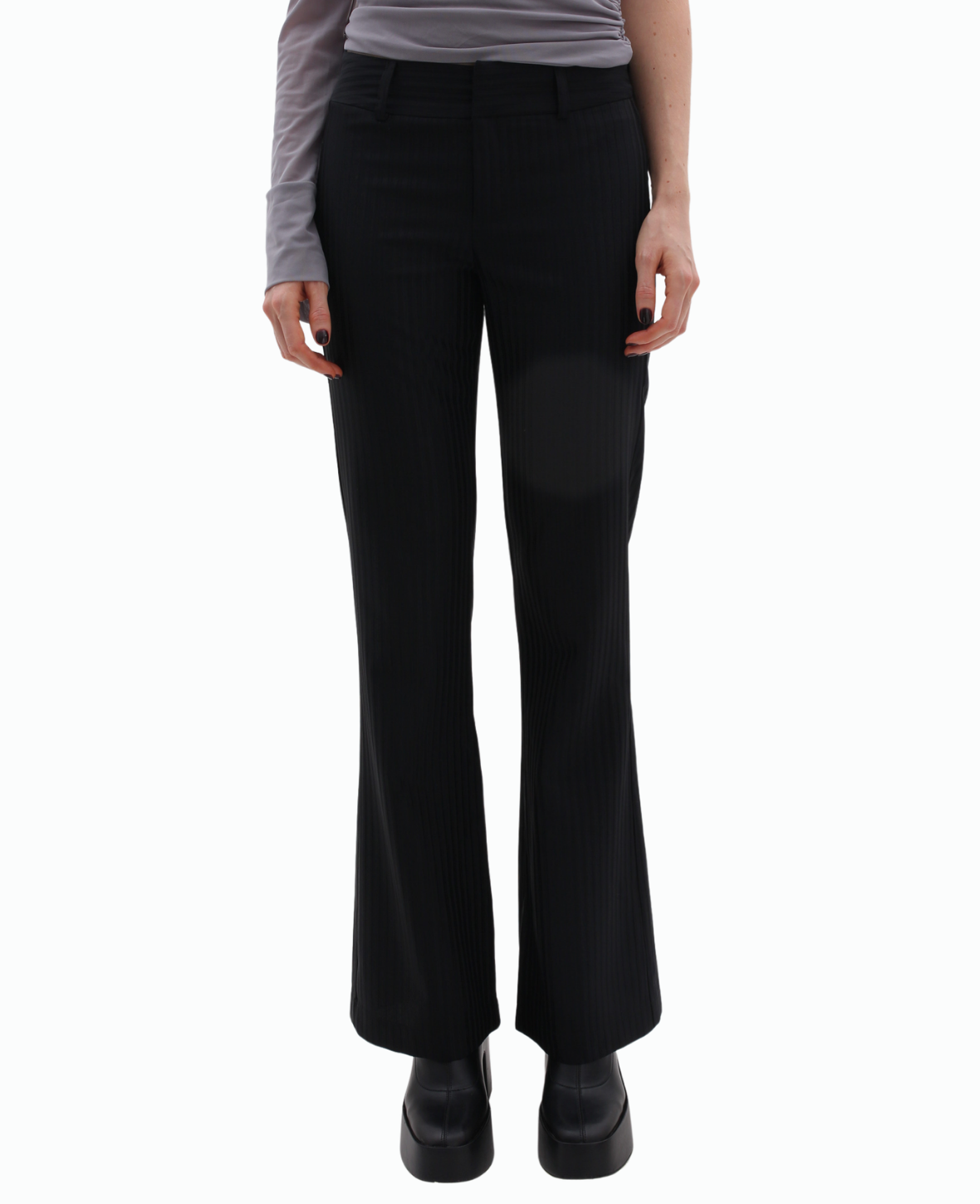 FLARED TAILORED TROUSERS IN BLACK STRIPES