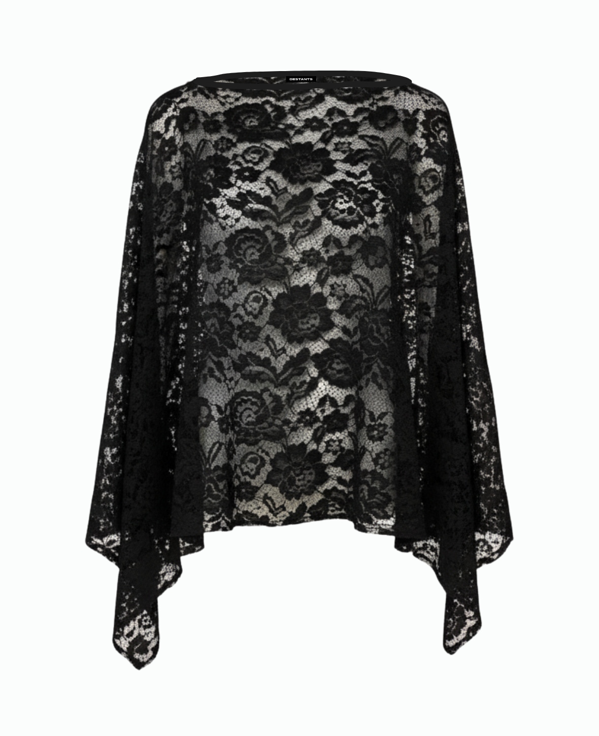 GUIPUR LACE PONCHO BLOUSE IN BLACK
