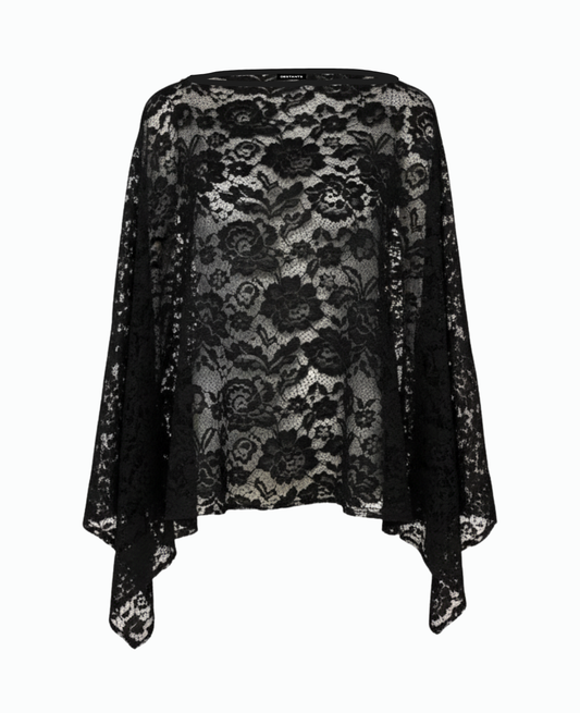 GUIPUR LACE PONCHO BLOUSE IN BLACK