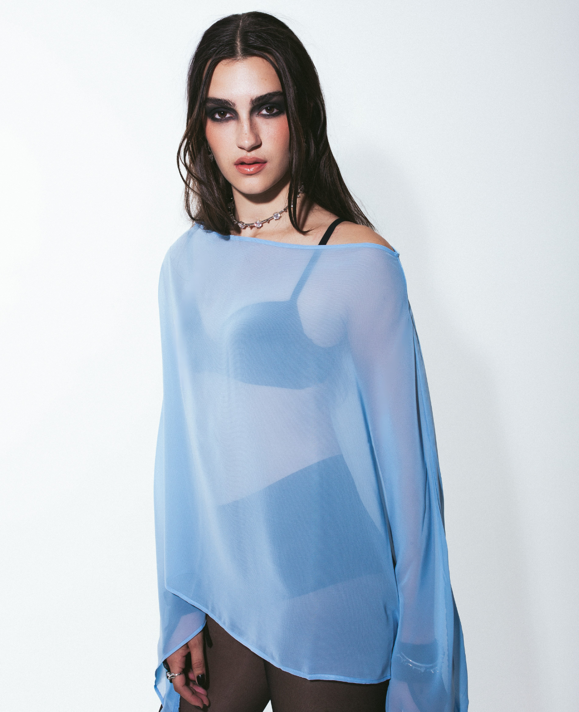SHEER PONCHO BLOUSE IN SKY BLUE